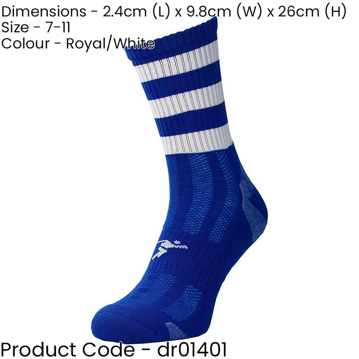 ADULT Size 7-11 Hooped Stripe Football Crew Socks ROYAL BLUE/WHITE Training