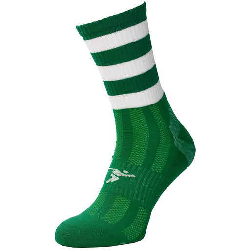 JUNIOR Size 12-2 Hooped Stripe Football Crew Socks GREEN/WHITE Training Ankle