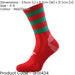 JUNIOR Size 3-6 Hooped Stripe Football Crew Socks RED/GREEN Training Ankle