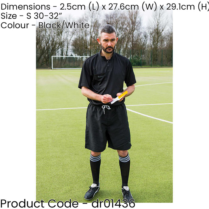 SMALL 30-32 Inch Plain Black Referee Shorts - 2x Rear Touch Fastener Pockets