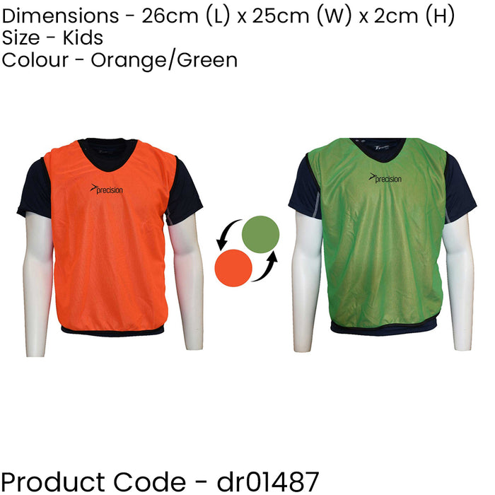 4-9 Years Kids Reversible Sports Training Bib - ORANGE & GREEN 2 Colour Vest