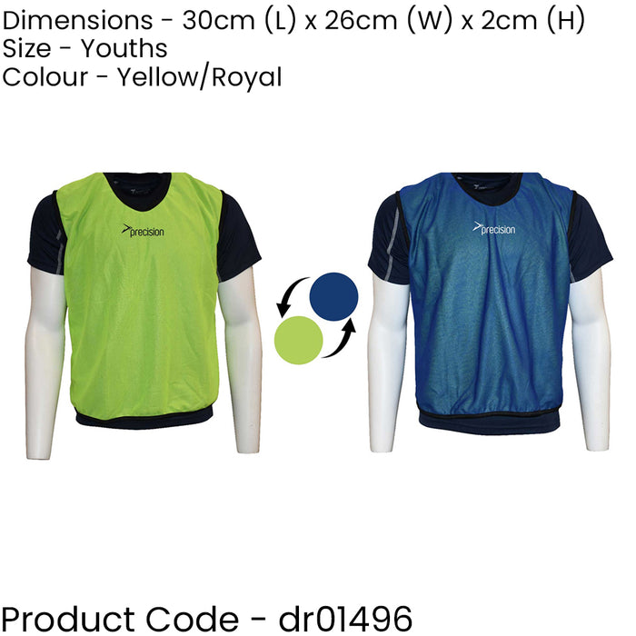 10-14 Years Youth Reversible Sports Training Bib - YELLOW & BLUE - 2 Colour Vest