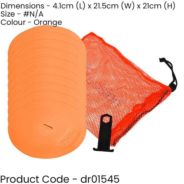 10 PACK 21cm Round Rubber Marker Set - ORANGE Flat Disc Outdoor Football Pitch