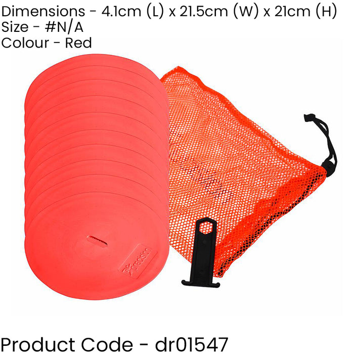 10 PACK 21cm Round Rubber Marker Set - RED Flat Disc Outdoor Football Pitch