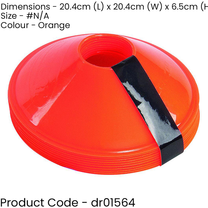 10 PACK 200mm Round Saucer Cone Marker Set ORANGE Flexible Pitch Court Training