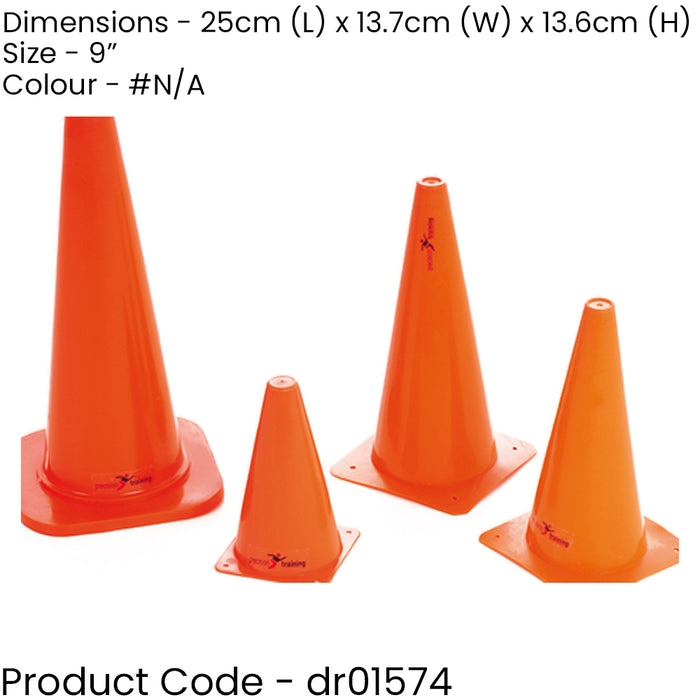 4 PACK 9" Orange Vinyl Sports Traning Cones - Football Pitch Safety Markers Set