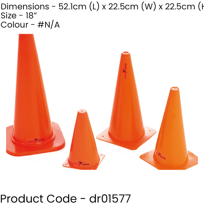 4 PACK 18" Orange Vinyl Sports Traning Cones - Football Pitch Safety Markers Set
