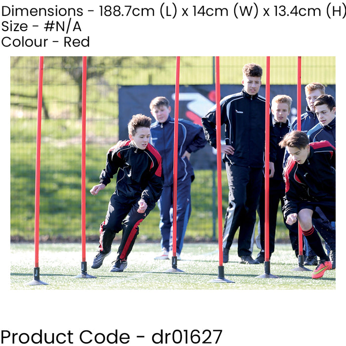 12 PACK RED 1.7m Spiked Boundary Poles Set Football Footwork & Dribble Training