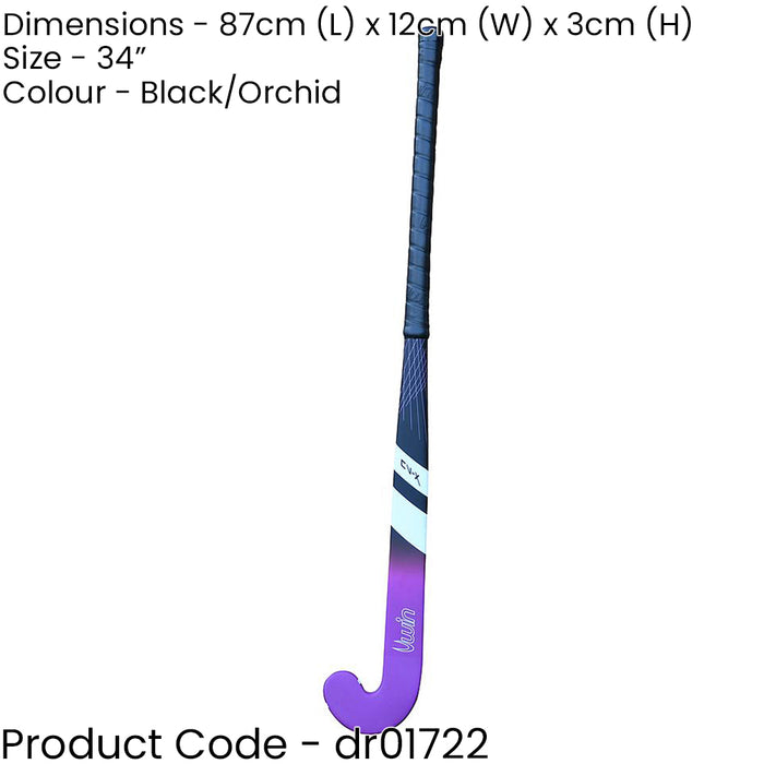 34 Inch Fiberglass Hockey Stick - BLACK/PURPLE - Standard Bow Comfort Grip Bat