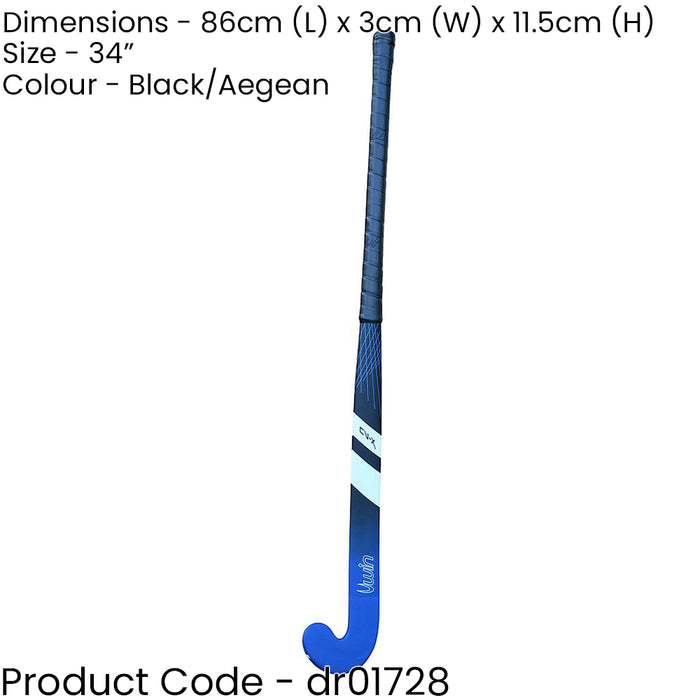 34 Inch Fiberglass Hockey Stick - BLACK/BLUE - Standard Bow Comfort Grip Bat