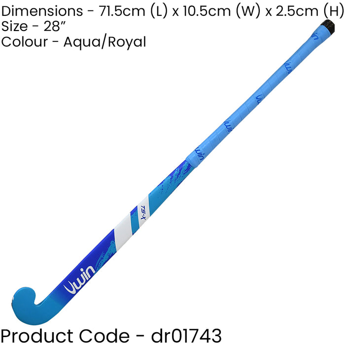 28 Inch Mulberry Wood Hockey Stick - BLUE/AQUA - Ultrabow Micro Comfort Grip