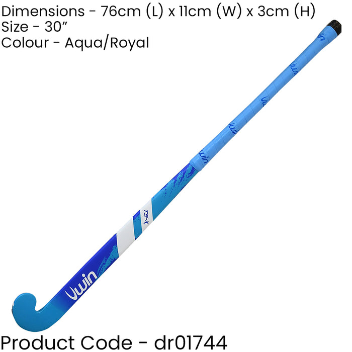 30 Inch Mulberry Wood Hockey Stick - BLUE/AQUA - Ultrabow Micro Comfort Grip