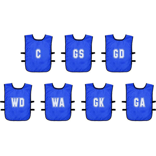 7 PACK - Youth 10-14 Years Netball Training Bibs Set - BLUE - Lightweight Vest 