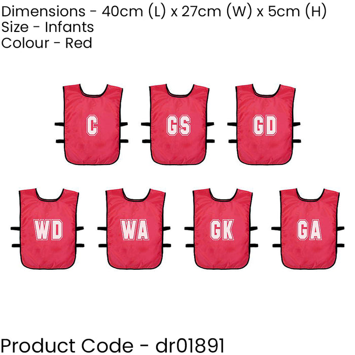 7 PACK - Infant 2-3 Years Netball Training Bibs Set - RED - Lightweight Vest 