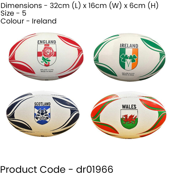Size 5 IRELAND Rugby Ball - 4 Panel All Weather Rubber Rimple Stitched Ball