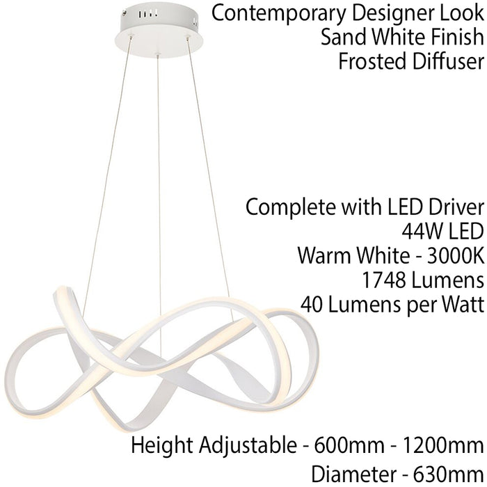 LED Ceiling Pendant Light 44W Warm White 630mm White Loop Feature Strip Lamp Loops