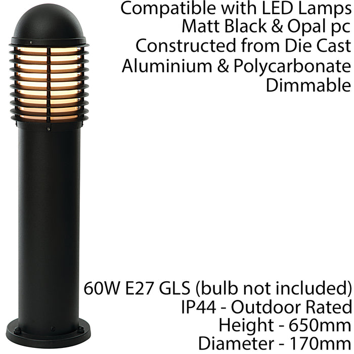 Outdoor IP44 Bollard Light Matt Black 650mm Lamp Post Garden Driveway Patio Loops