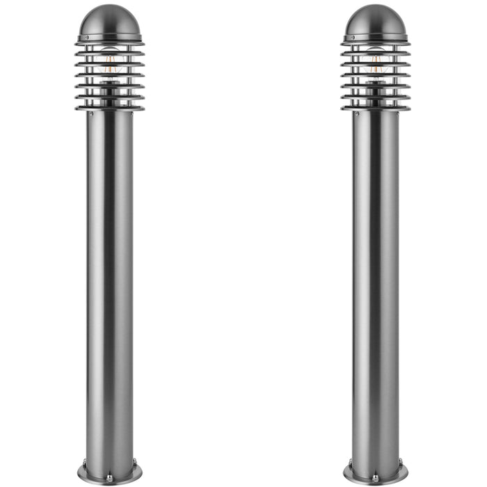 2 PACK 1m Outdoor Post Bollard Light Polished Steel Vandal Proof Pathway Lamp Loops