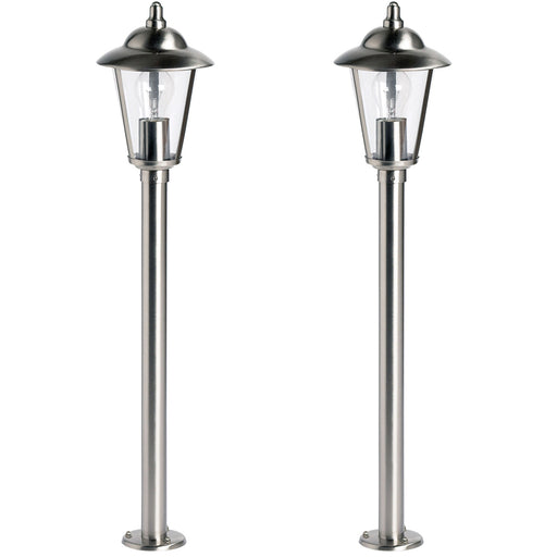 2 PACK Outdoor Post Lantern Light Polished Steel Garden Gate Wall Path Lamp LED Loops