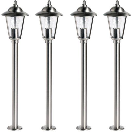 4 PACK Outdoor Post Lantern Light Polished Steel Garden Gate Wall Path Lamp LED Loops