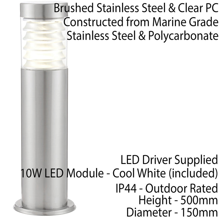 2 PACK Outdoor Post Bollard Light Marine Steel 0.5m 10W LED Driveway Path Lamp Loops