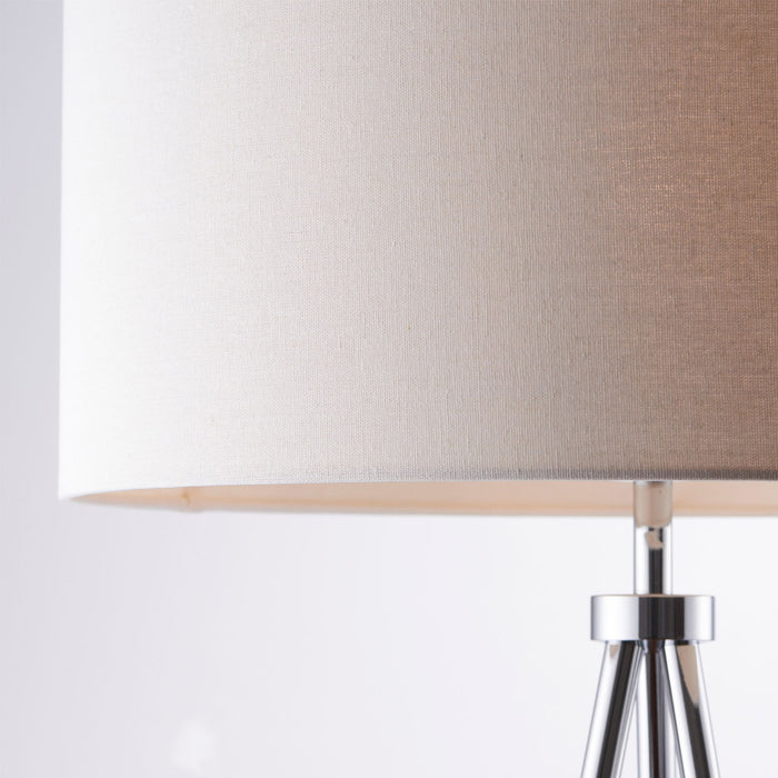 Sleek Tripod Floor Lamp Chrome E27 Free Standing Lounge Light & Ivory Shade Loops