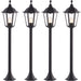 4 PACK Outdoor Lamp Post Lantern Bollard Light Matt Black & Glass 1m Tall LED Loops