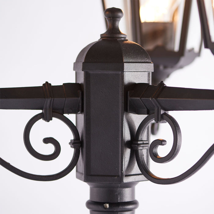 2 PACK Outdoor Lantern Lamp Post Matt Black & Glass 2.3m Tall 3 Light Bollard Loops