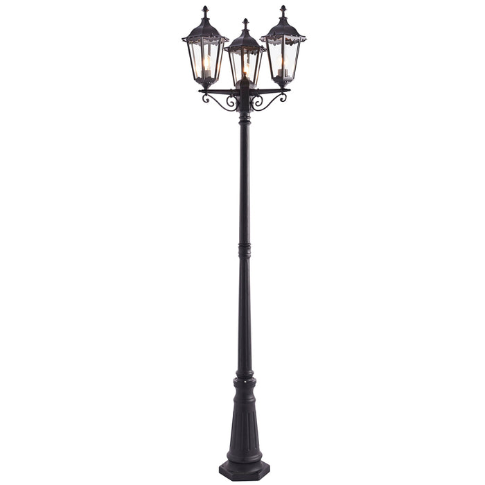 2 PACK Outdoor Lantern Lamp Post Matt Black & Glass 2.3m Tall 3 Light Bollard Loops