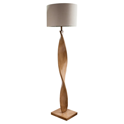 Floor Lamp Light Oak Effect Resin & Natural Linen 10W LED E27 Base & shade Loops