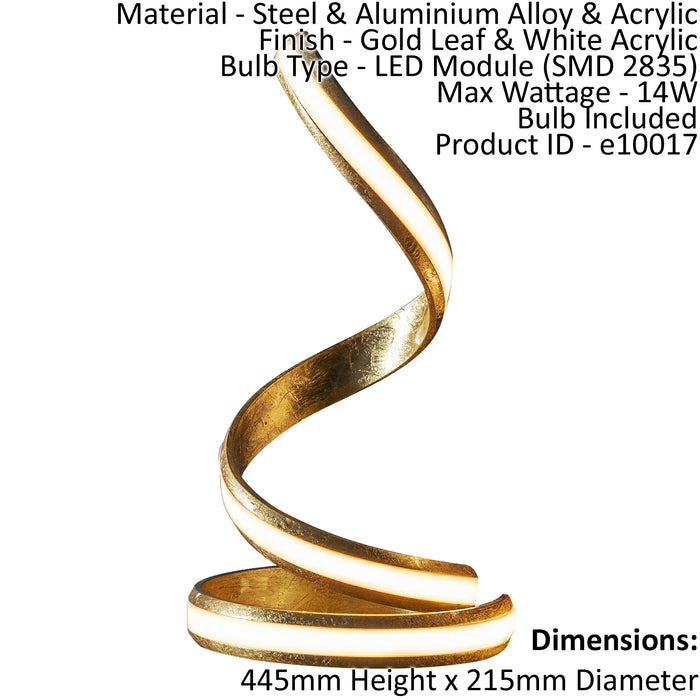 Table Lamp Gold Leaf & White Acrylic 14W LED module (SMD 2835) Warm White Loops