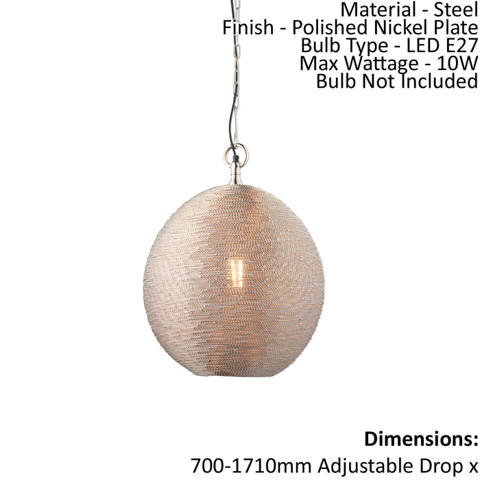 Ceiling Pendant Light - Polished Nickel Plate - 10W LED E27 - Dimmable - e10028 Loops