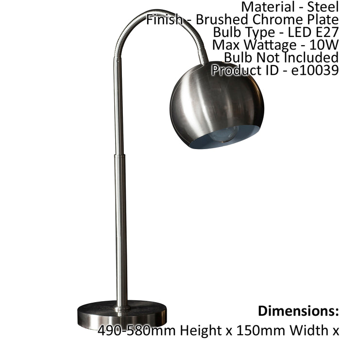 Table Lamp Brushed Chrome Plate 10W LED E27 Bedside Light Flexible Arm Loops