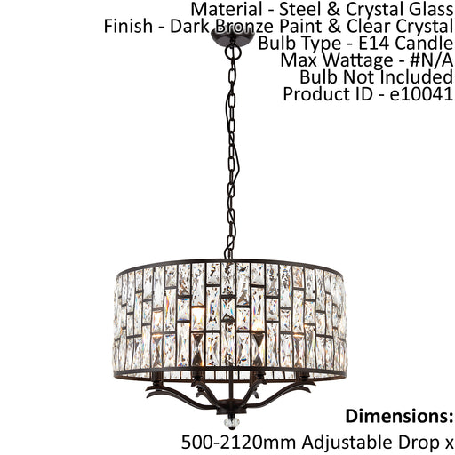 Ceiling Pendant Light Dark Bronze Paint & Clear Crystal 8 x 40W E14 Loops