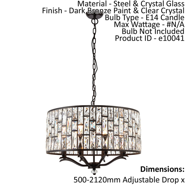 Ceiling Pendant Light Dark Bronze Paint & Clear Crystal 8 x 40W E14 Loops