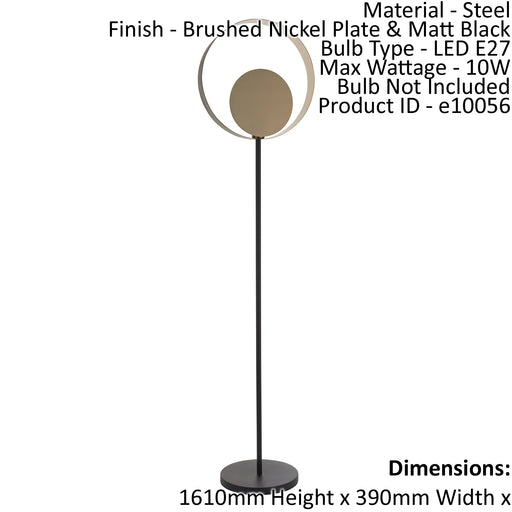Floor Lamp Light Brushed Nickel & Matt Black 10W LED E27 Complete Lamp Loops