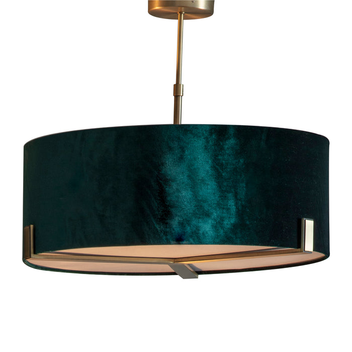 Ceiling Pendant Light Matt Antique Brass & Green Velvet 3 x 10W LED E27 Loops