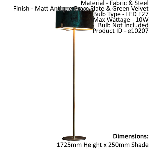 Floor Lamp Light Matt Antique Brass & Green Velvet 10W LED E27 Base & shade Loops