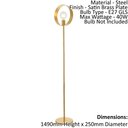 Floor Lamp Light - Satin Brass Plate - 40W E27 - Complete Standing Lamp Loops