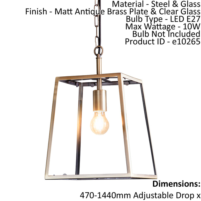 Ceiling Pendant Light Matt Antique Brass & Clear Glass 10W LED E27 e10265 Loops