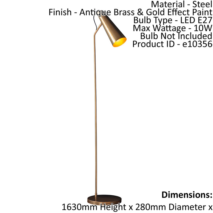 Floor Lamp Light Antique Brass & Gold Effect Paint 10W LED E27 Standing Loops
