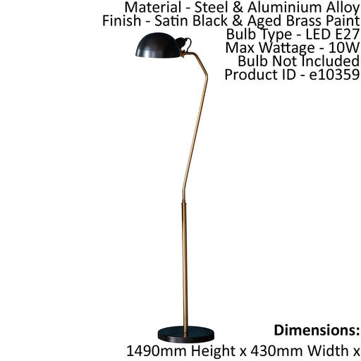 Floor Lamp Light Satin Black & Aged Brass Paint 10W LED E27 Standing Loops