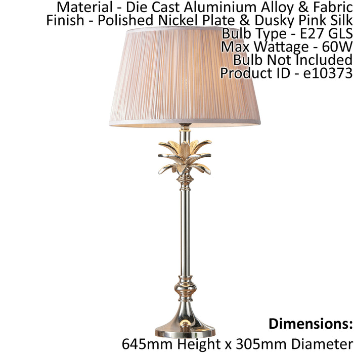 Table Lamp Polished Nickel & Dusky Pink Silk 60W E27 Bedside Light e10373 Loops