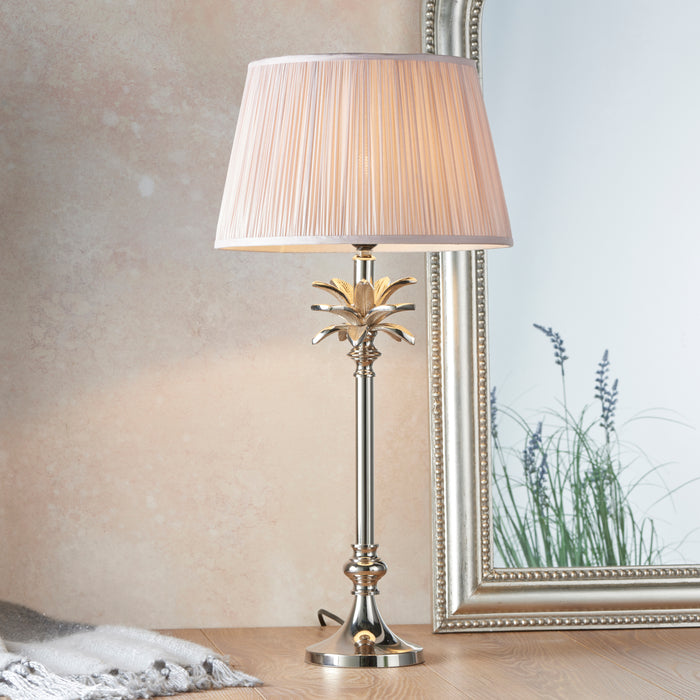 Table Lamp Polished Nickel & Dusky Pink Silk 60W E27 Bedside Light e10373 Loops