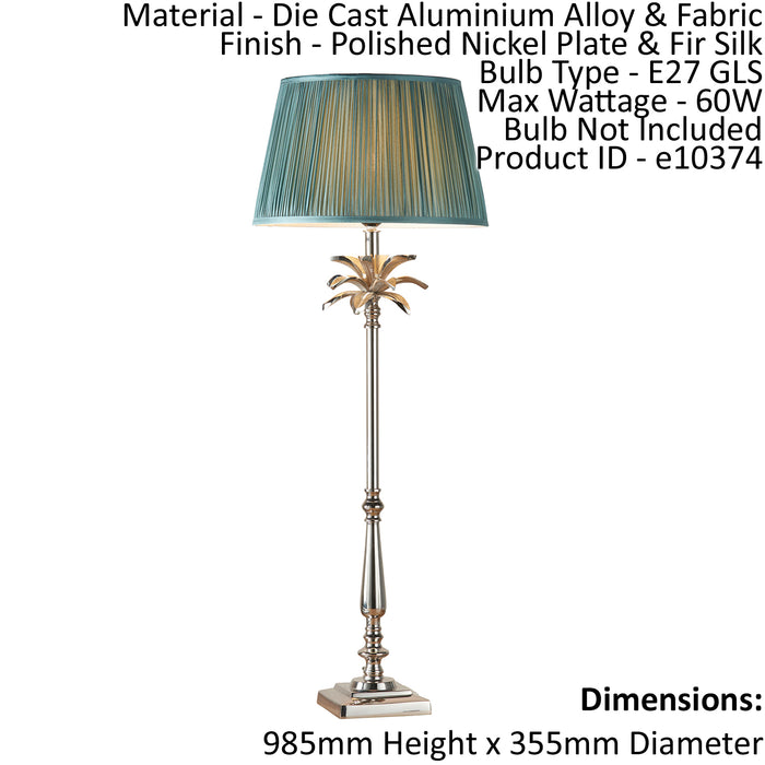 Table Lamp Polished Nickel Plate & Fir Silk 60W E27 Base & Shade e10374 Loops