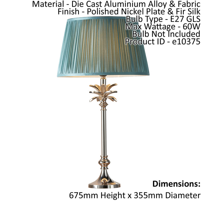 Table Lamp Polished Nickel Plate & Fir Silk 60W E27 Base & Shade e10375 Loops