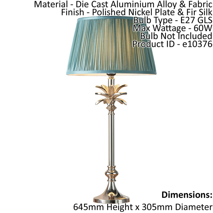 Table Lamp Polished Nickel Plate & Fir Silk 60W E27 Base & Shade e10376 Loops