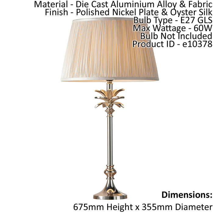 Table Lamp Polished Nickel Plate & Oyster Silk 60W E27 Base & Shade e10378 Loops