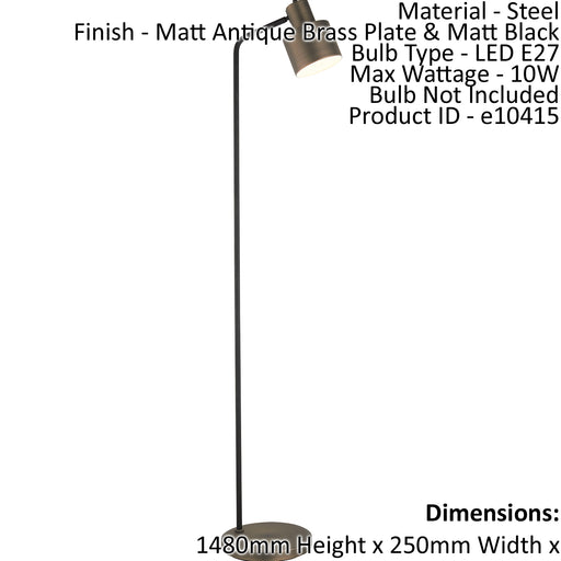 Floor Lamp Light Matt Antique Brass & Matt Black 10W LED E27 Standing Loops