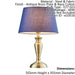Table Lamp Antique Brass Plate & Navy Cotton 60W E27 Base & Shade e10349 Loops